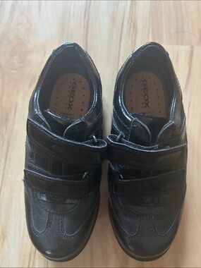 Geox kids Black Leather Slip-On Sneakers with Velcro Straps